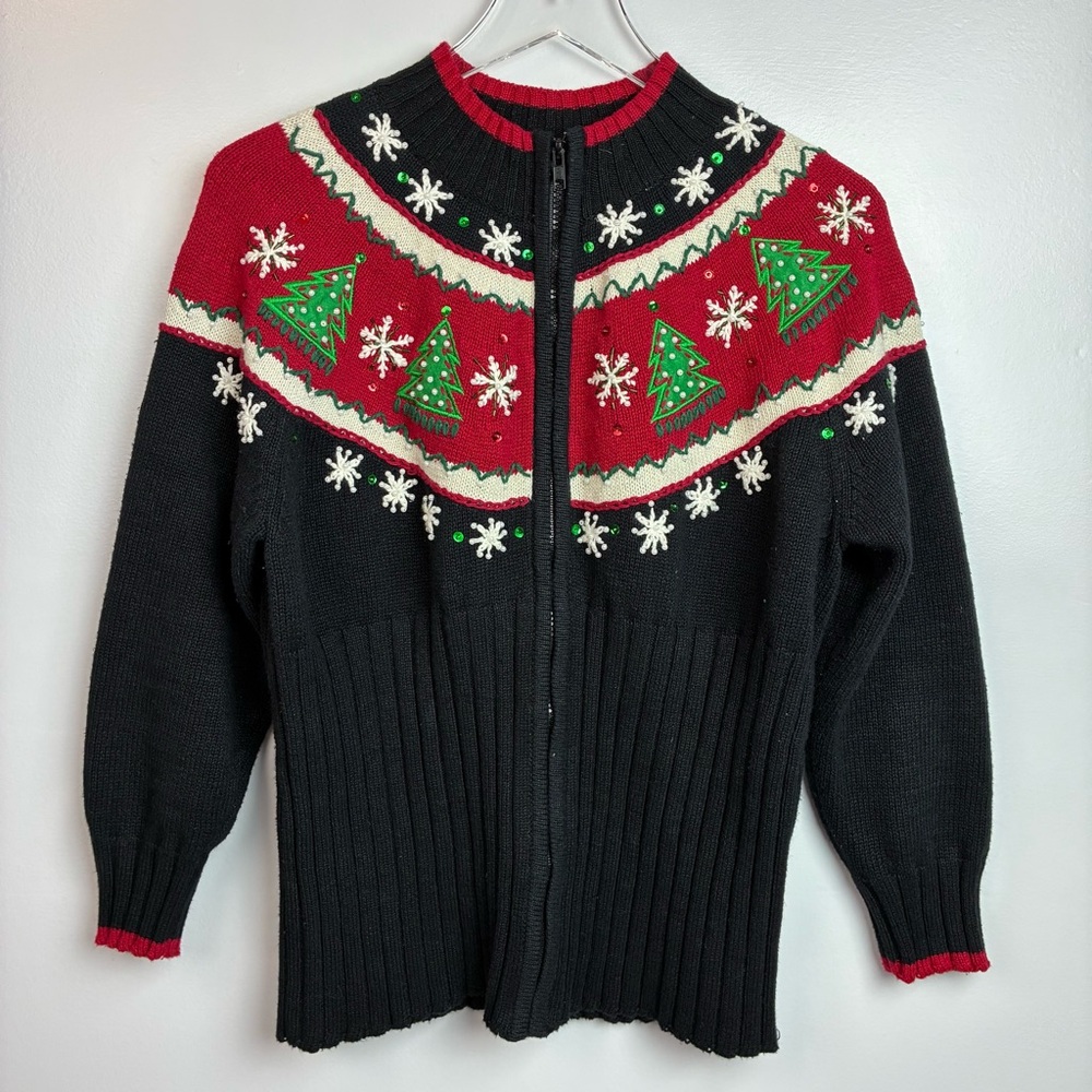 Tiara International Christmas Collection Zip Front Sweater